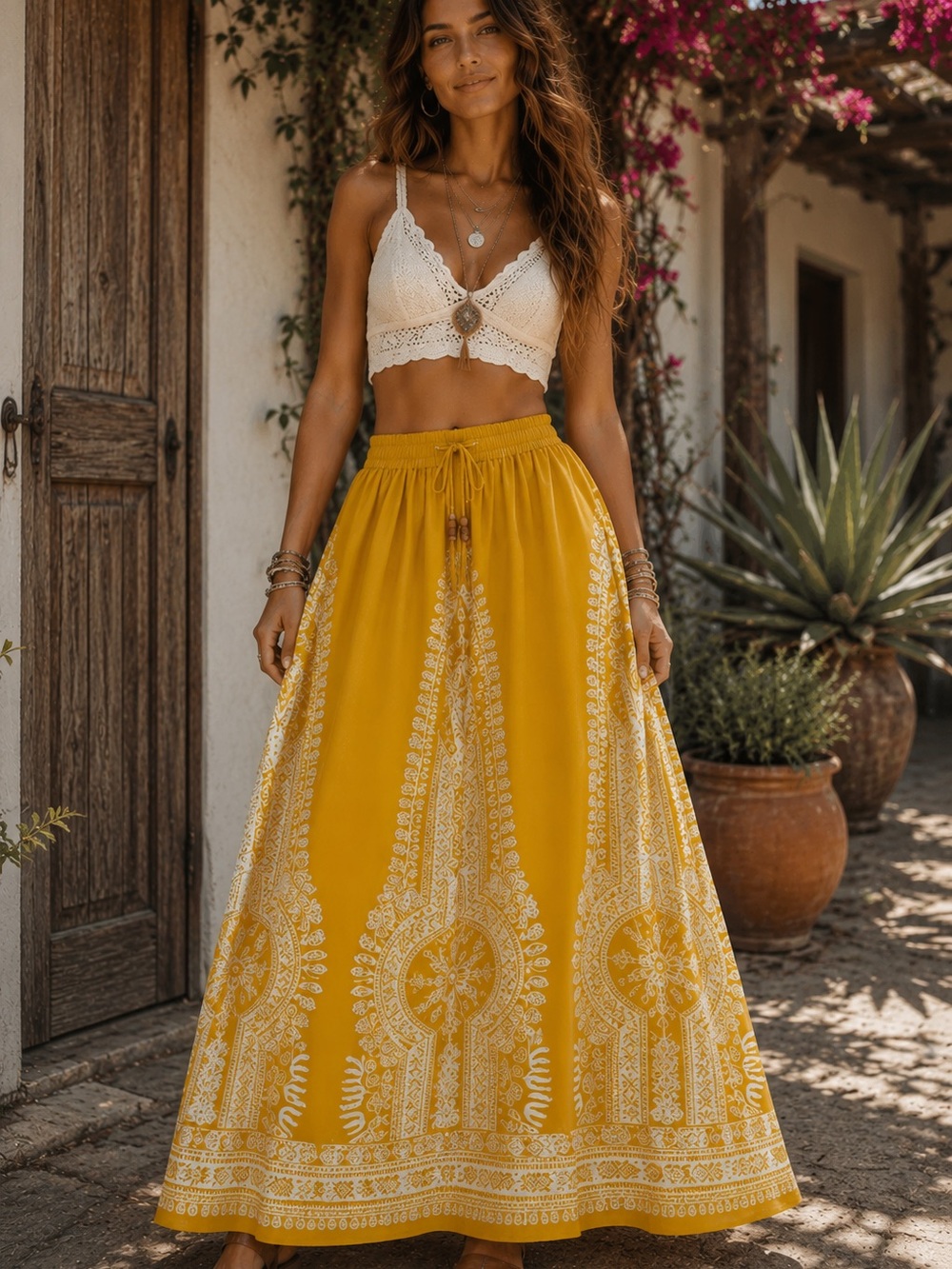 Gypsie Blu Boho Mustard Maxi Skirt Women’s Large Festival Hippie Cottagecore
